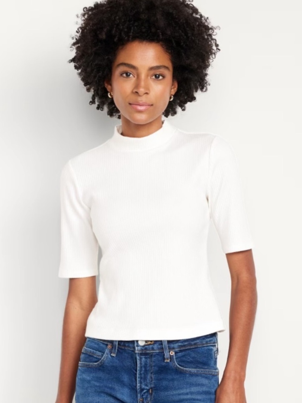 Old Navy White Ribbed Mock Neck Short Sleeve Tee